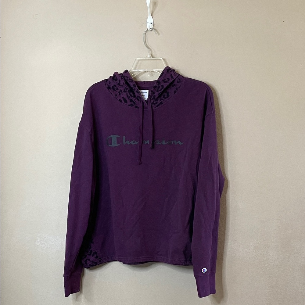 Champion Deep Purple Hoodie with Leopard Accents SZ XL